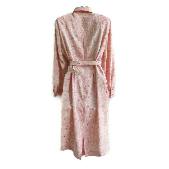 Vintage 70s 80s Dress Secretary Day Pockets Geometric Pink Pearlized Buttons L - Picture 8 of 15